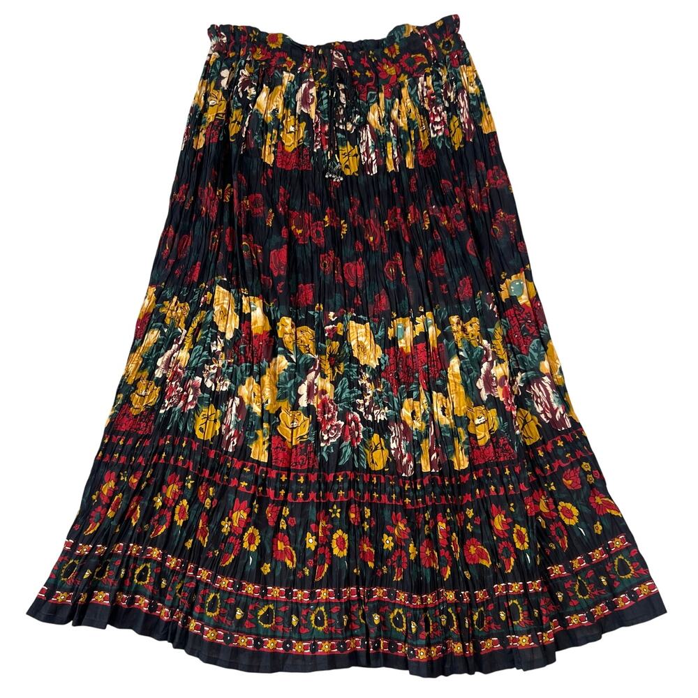 NWT Vintage Just Class Pleated Drawstring Boho Hippie Festival Maxi Skirt (Sz M)